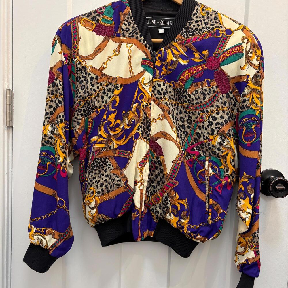 Fantastic Vintage Cline Kolarek Baroque Leopard Print Bomber Jacket Size P